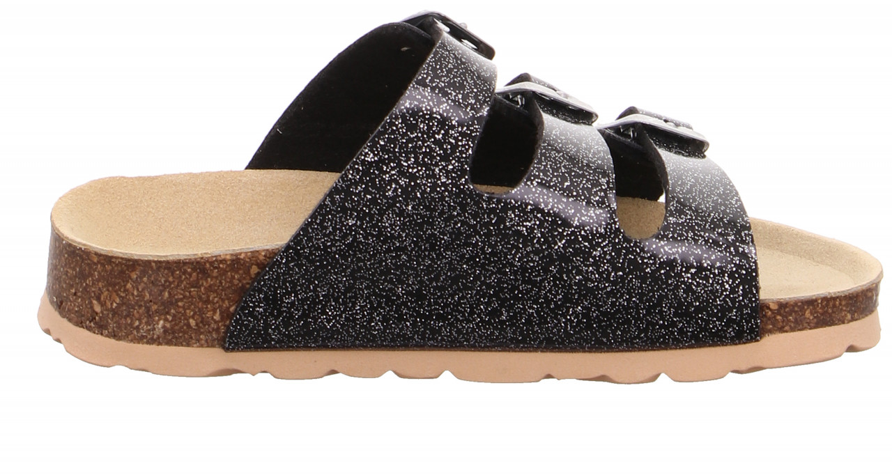 FUSSBETTPANTOFFEL - Schwarz/Silber Pantoffel mit Schnalle