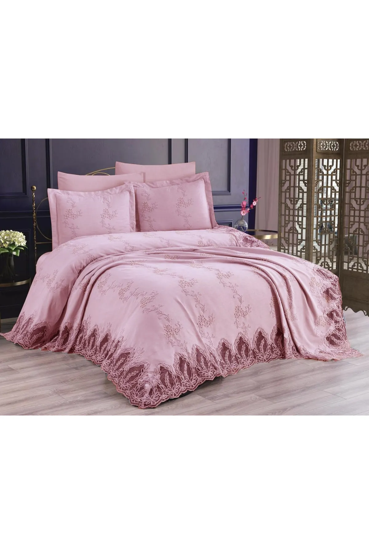 Çeyiz Diyarı  Çeyizdiyarı Palermo 6-teiliges Chenille-Piqué-Set Puder