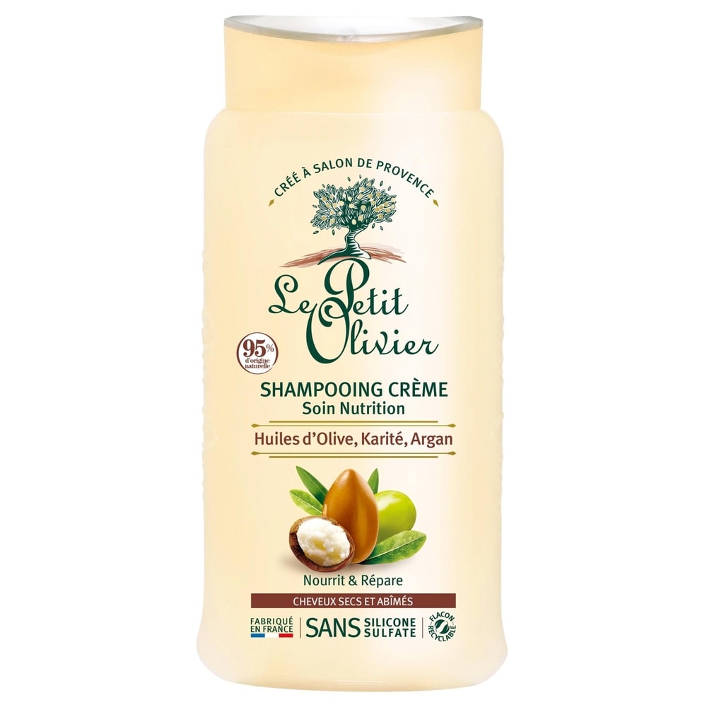 le petit olivier Shampooing Crème Soin Nutrition Huiles d'Olive, Karité, Argan Shampooing - Cheveux Secs ou Abîmés