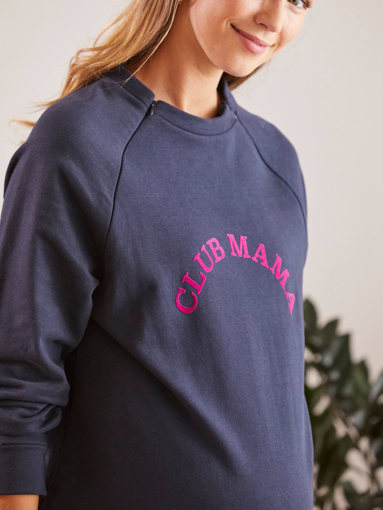 Robe-sweat courte à message grossesse et allaitement bleu marine