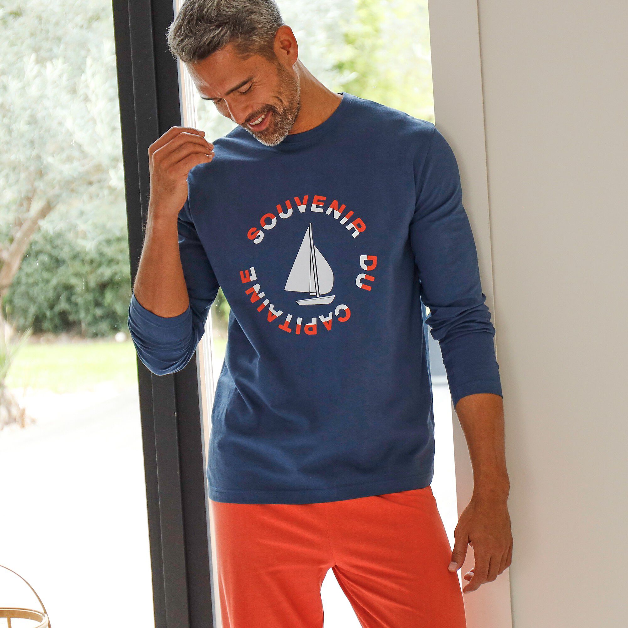 Tee-shirt pyjama manches longues motif bateau