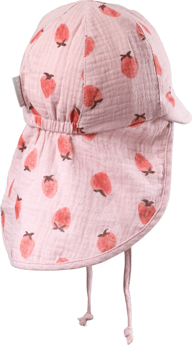 Schirmmütze aus Musselin mit Erbeeren-Muster, rosa, Gr. 48/49, 1 St