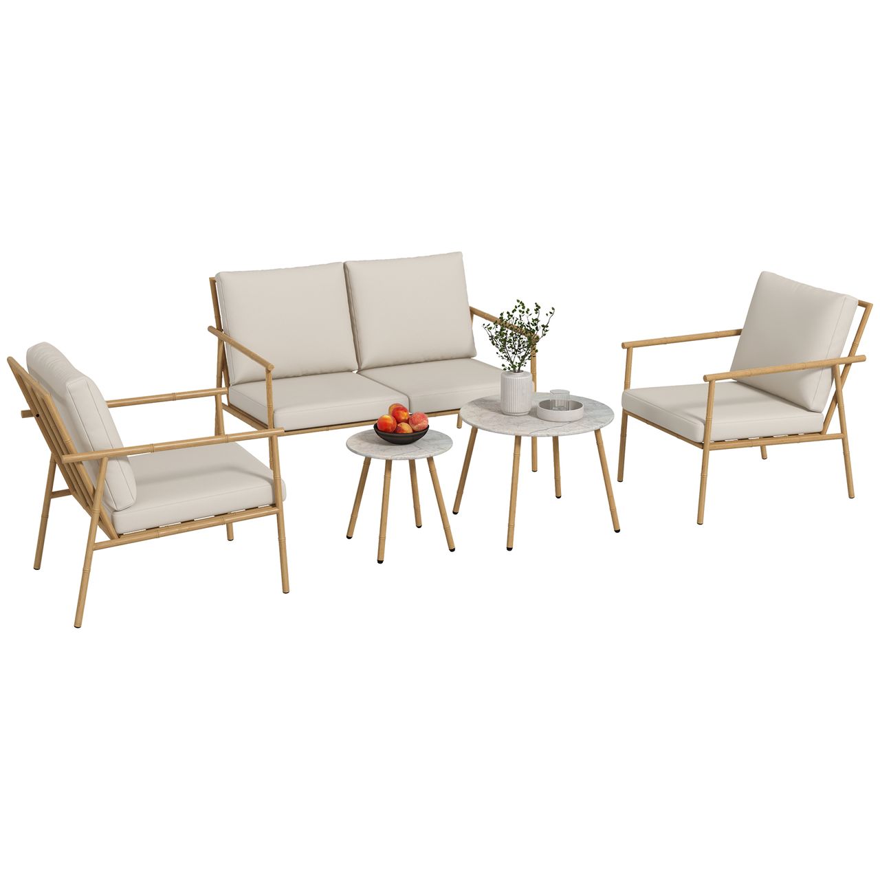 Outsunny Sitzgruppe, Gartenmöbel-Set mit Sessel, Couchtisch, Zweisitzer Creme