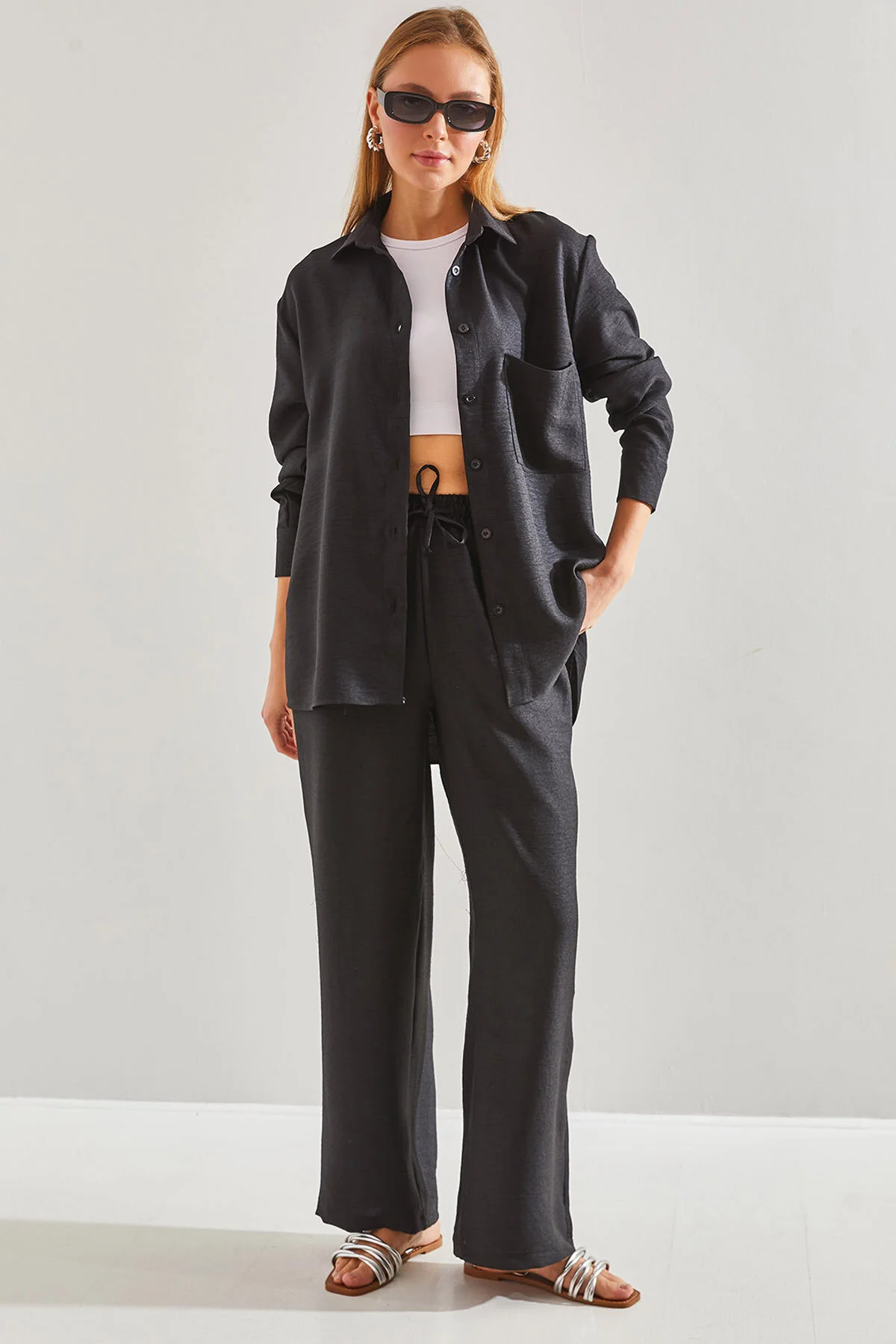 Bianco Lucci  Damen-Set aus Hose und Oberteil mit elastischem Bund