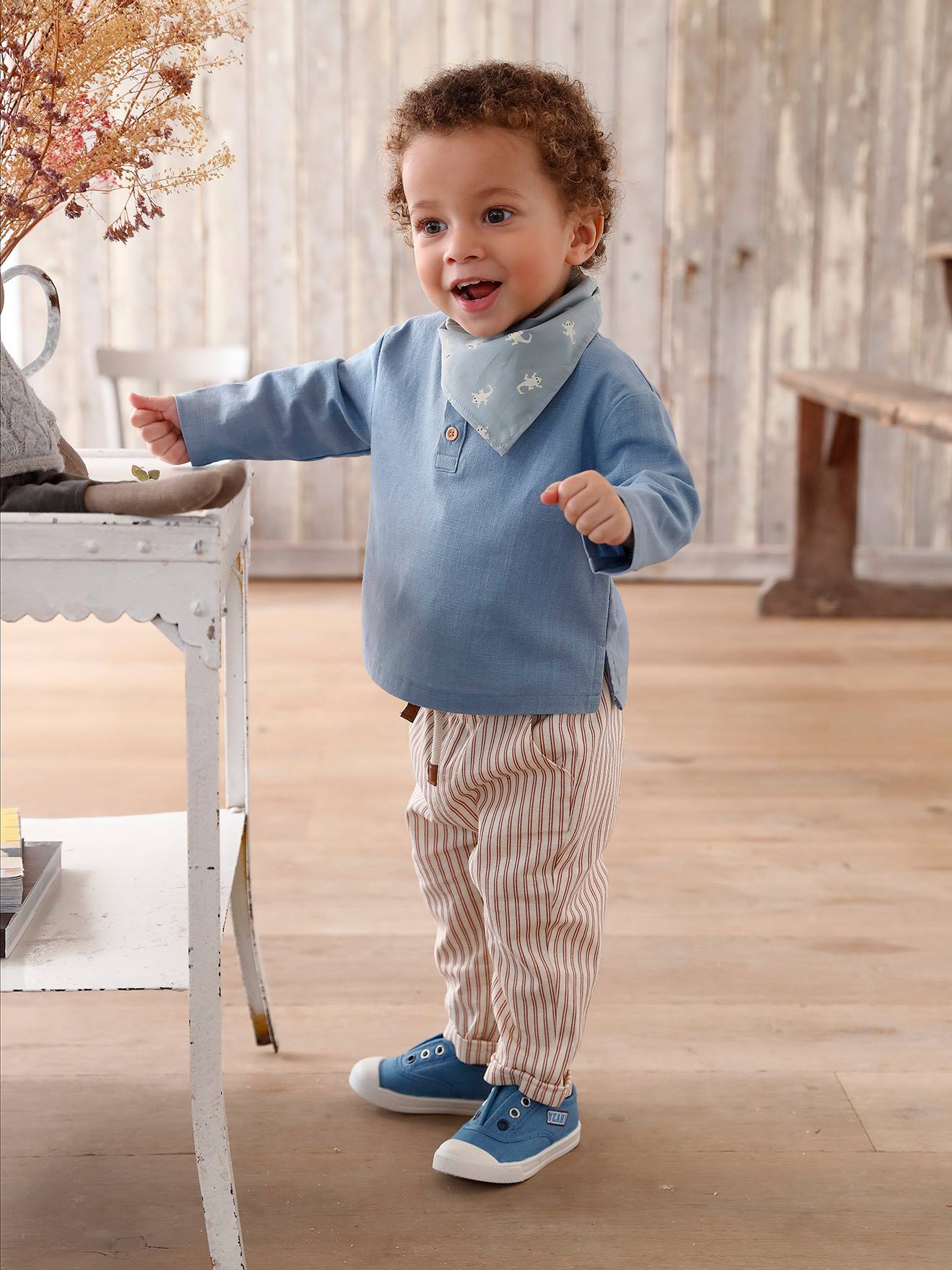 Ensemble 3 pièces bébé chemise + pantalon + bandana bleu ciel