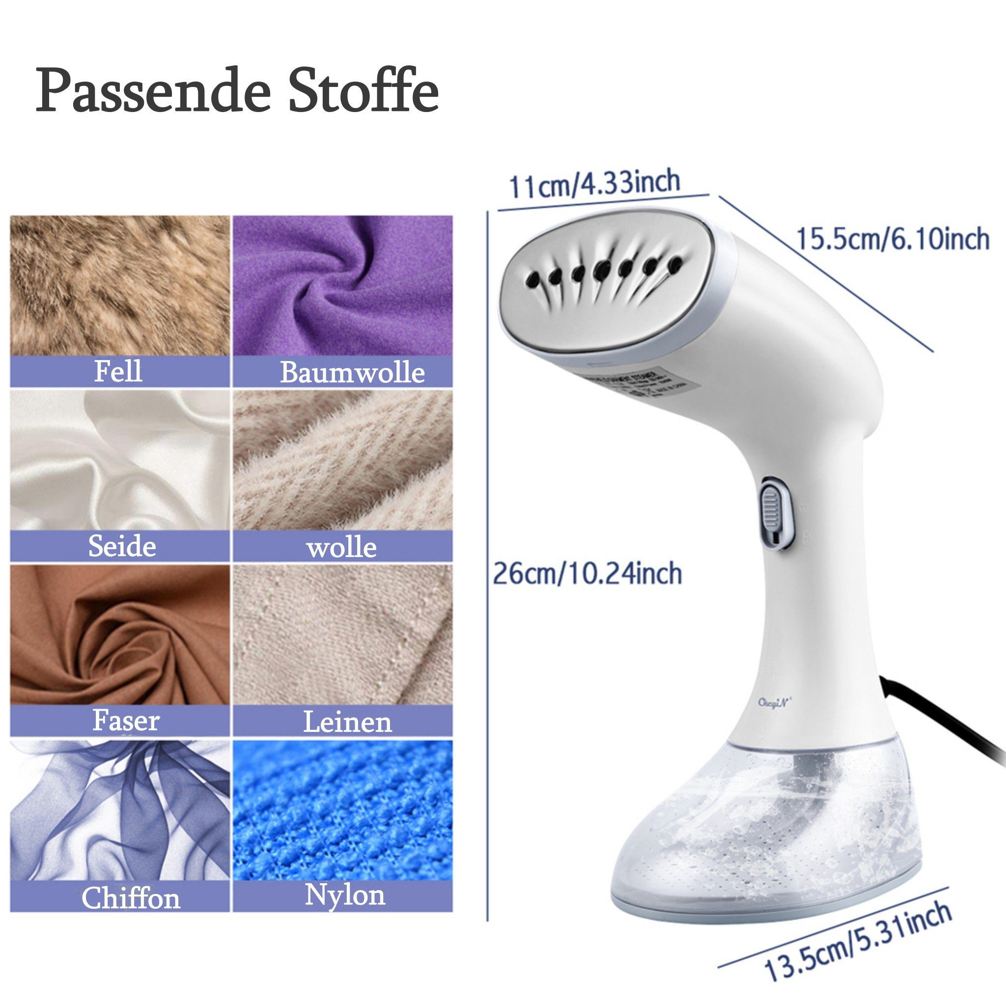 CkeyiN Dampfbürste Handdampfbürste, tragbare Haushaltsdampfbürste, 1640,00 W, glatte Bodenplatte aus Edelstahl, 350ml-Wassertank