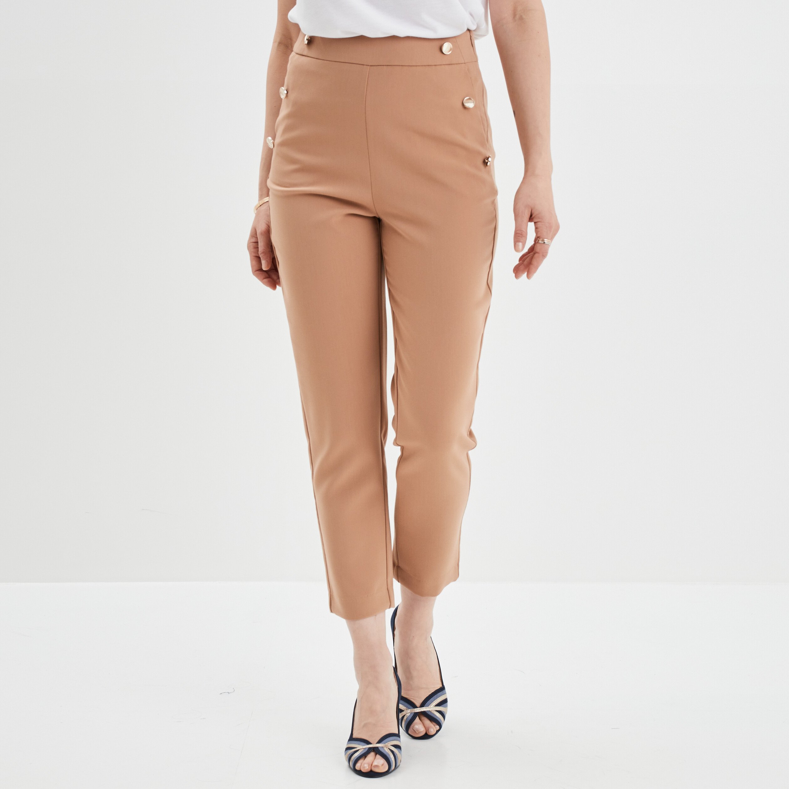 Pantalon droit à pont 2 poches Mosquitos marron clair femme | La Halle