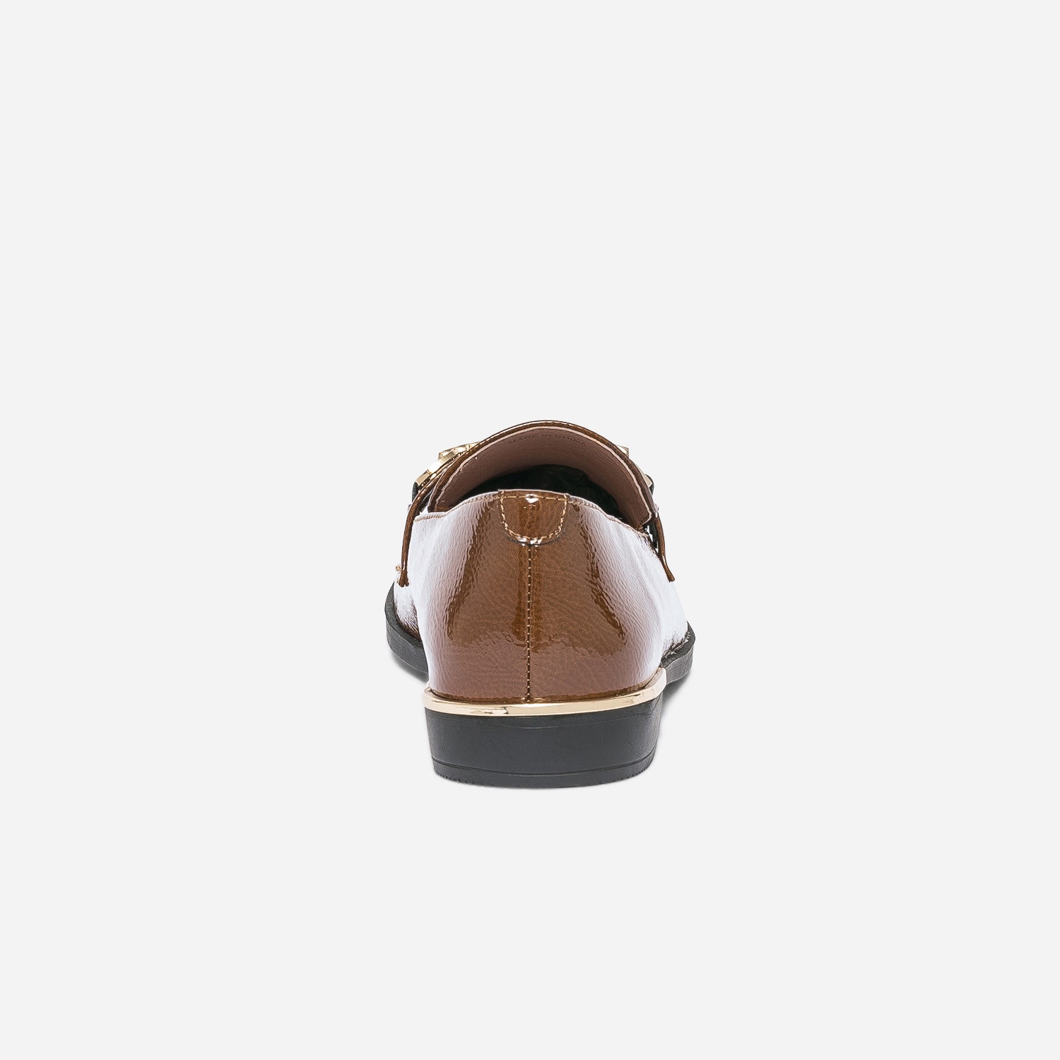 Mocassin cognac verni à barrette dorée