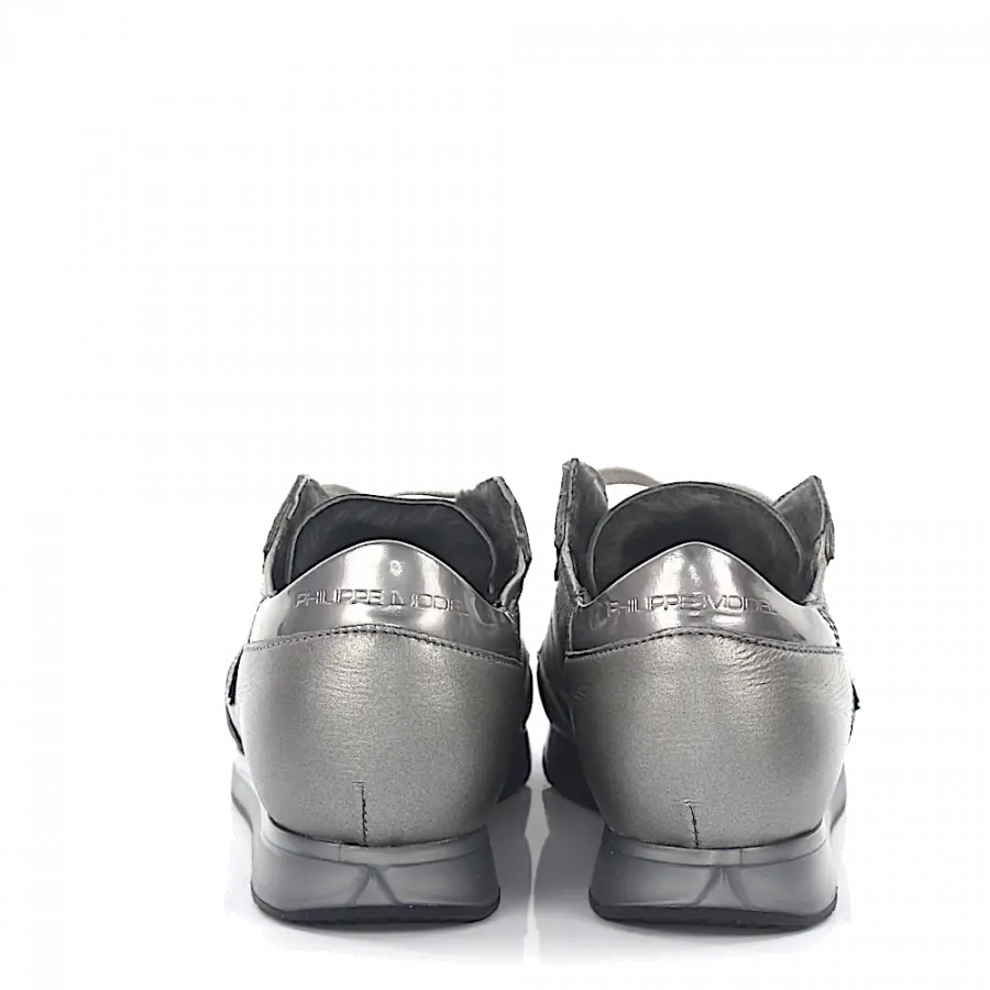 Philippe Model - Sneaker TROPEZ LOW Leder grau glänzend Lammfell - grau