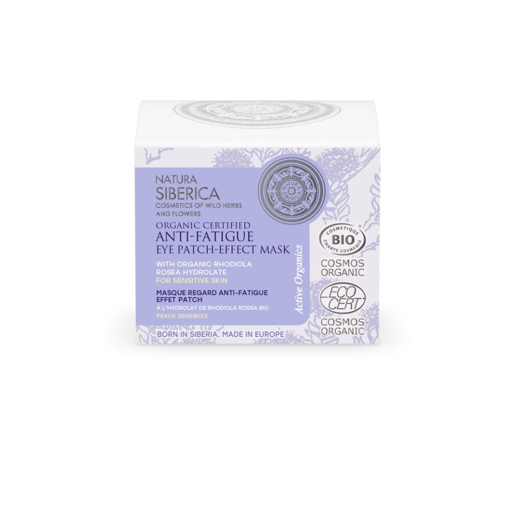 Mască de ochi anti-oboseală organică Natura Siberica cu efect de plasture pentru ten sensibil, cu Rhodiola Rosea