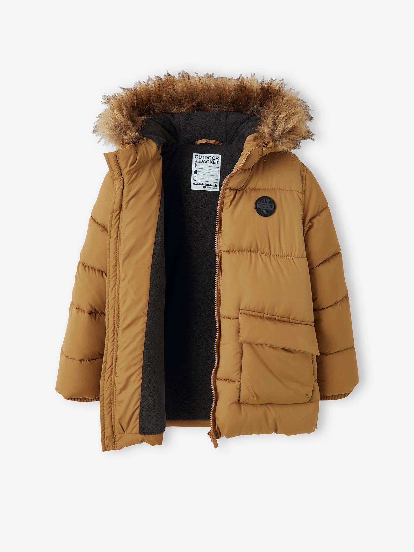 Doudoune à capuche doublée polaire avec gants ou moufles garçon bleu