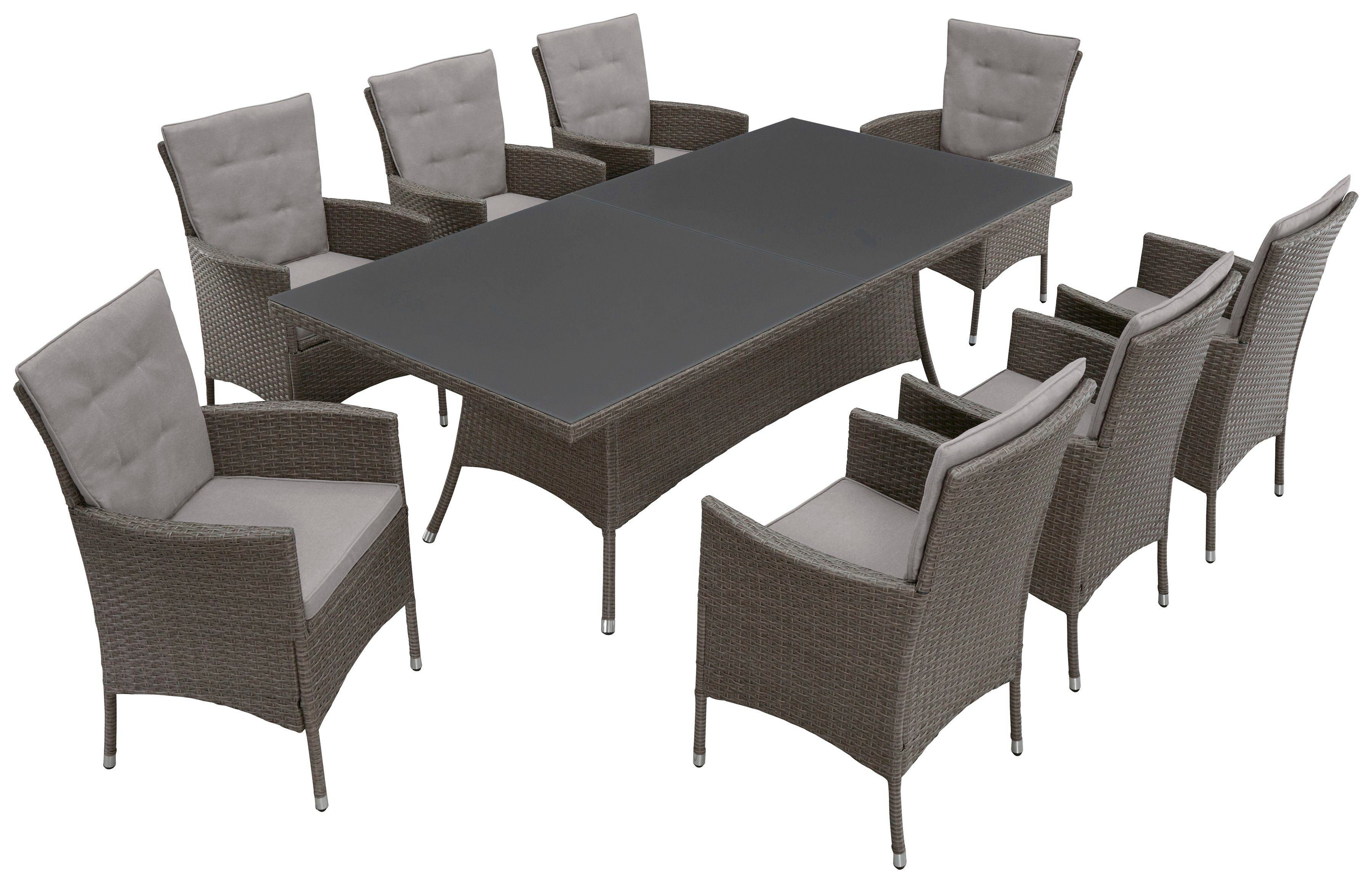 KONIFERA Garten-Essgruppe Mailand, (25-tlg), 8 Sessel, Tisch 200x100 cm, Polyrattan