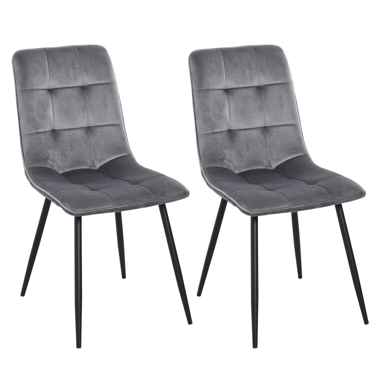 HOMCOM 2er-Set Esszimmerstuhl Küchenstuhl Esstisch Schaumstoff Metall Grau Schwarz 45 x 63 x 90 cm