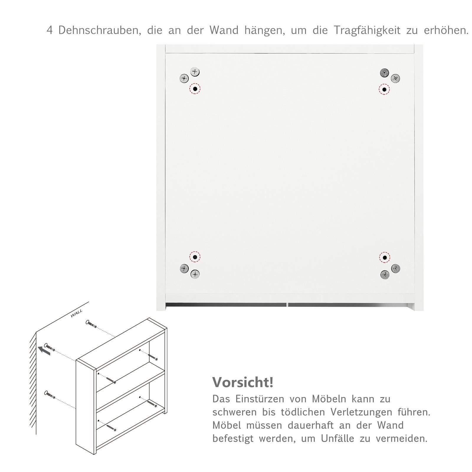 Mondeer Badezimmerspiegelschrank Badezimmerspiegel Hängeschrank, Wandschrank, mit 2 Türen 45 x 12.9 x 45 cm, Weiß