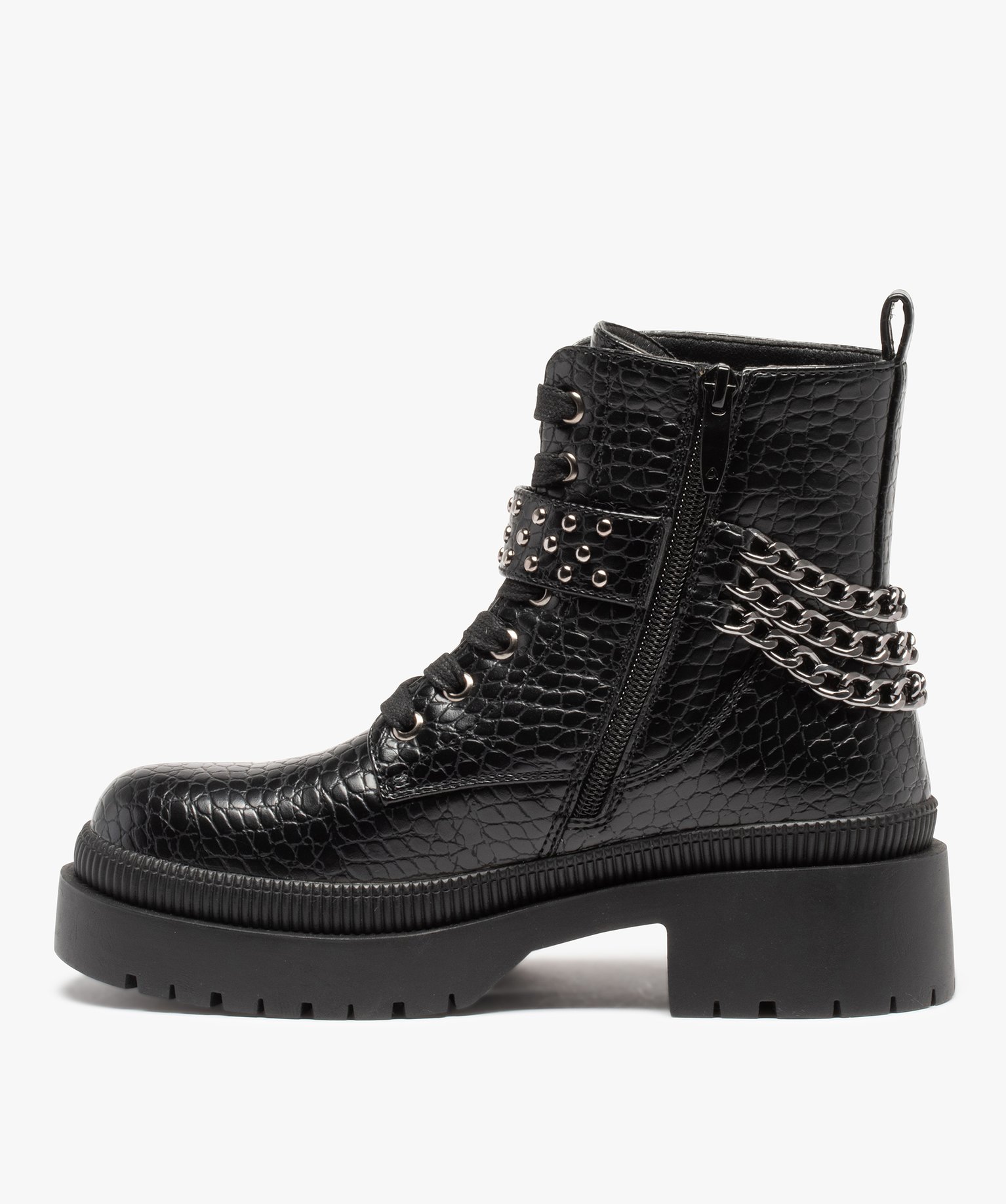 Bottines femme à talon carré dessus uni avec zip décoratif noir | GEMO