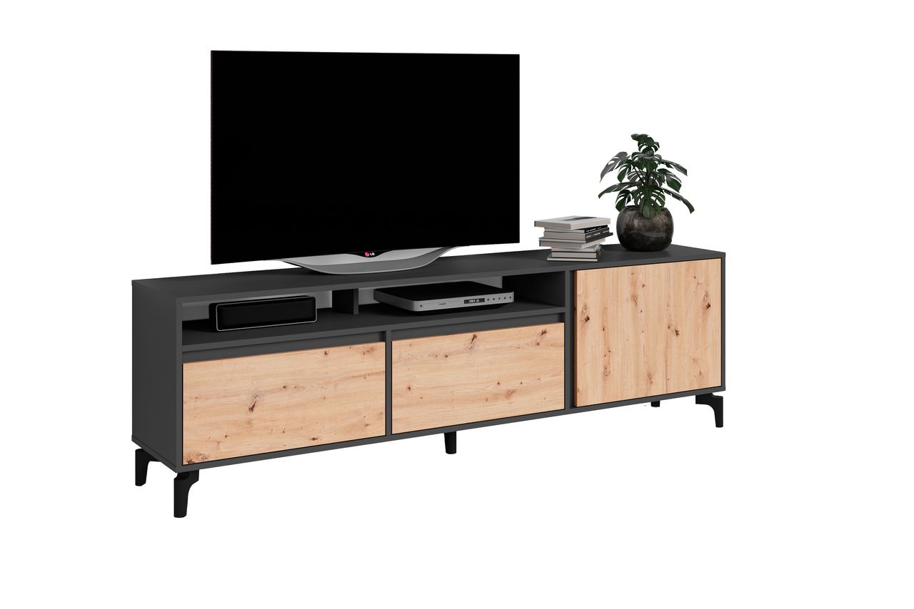 byLiving BLACKWOOD TV-Board, Breite 190 cm, anthrazit, Eiche-Optik