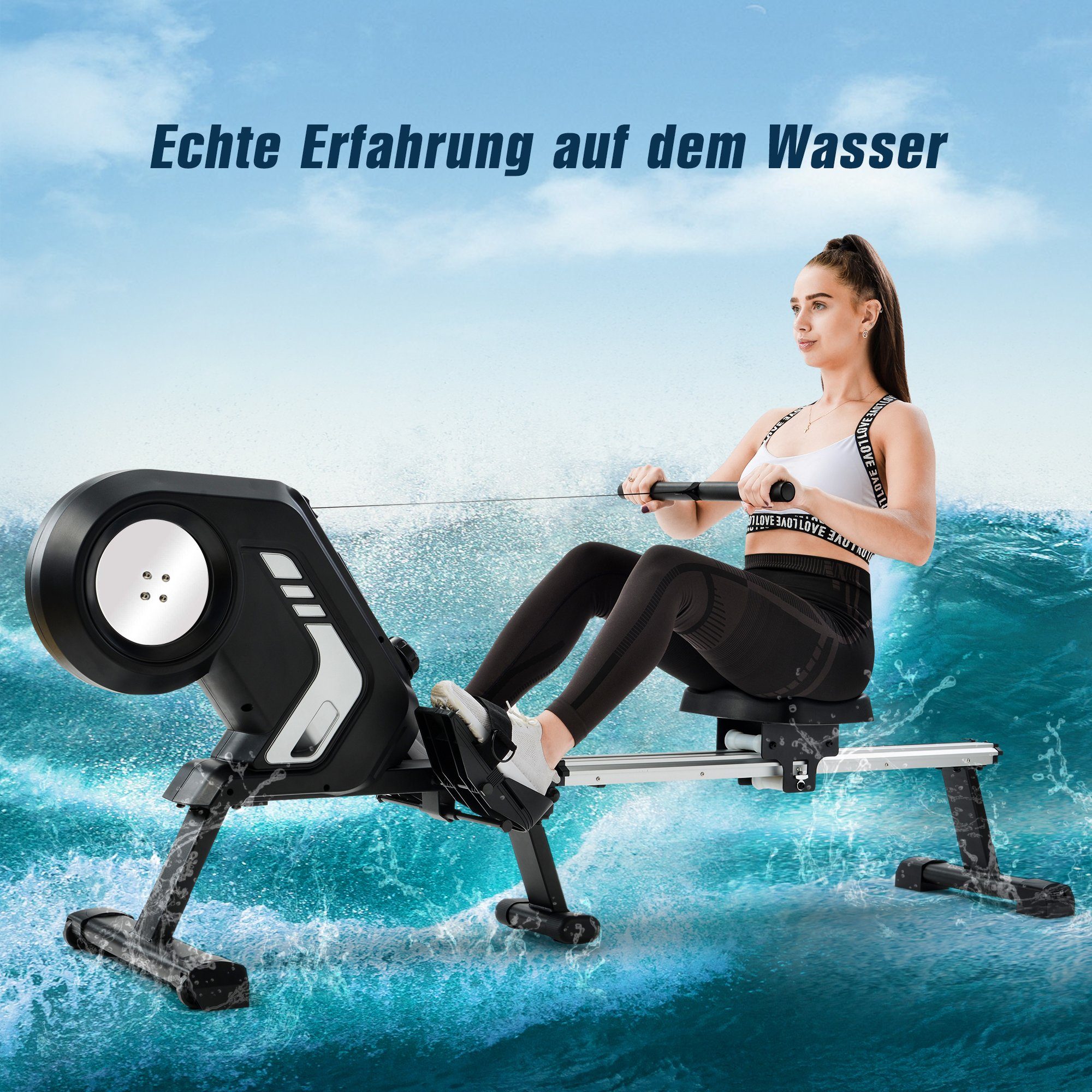 REDOM Rudergerät Wasser Rudermaschine 8 Widerstandsstufen klappbar zuhause (Ruderzugmaschine mit Transporträdern, mit LCD-Display), Heim-Fitnessstudio Rower Ruderer Bis 150KG
