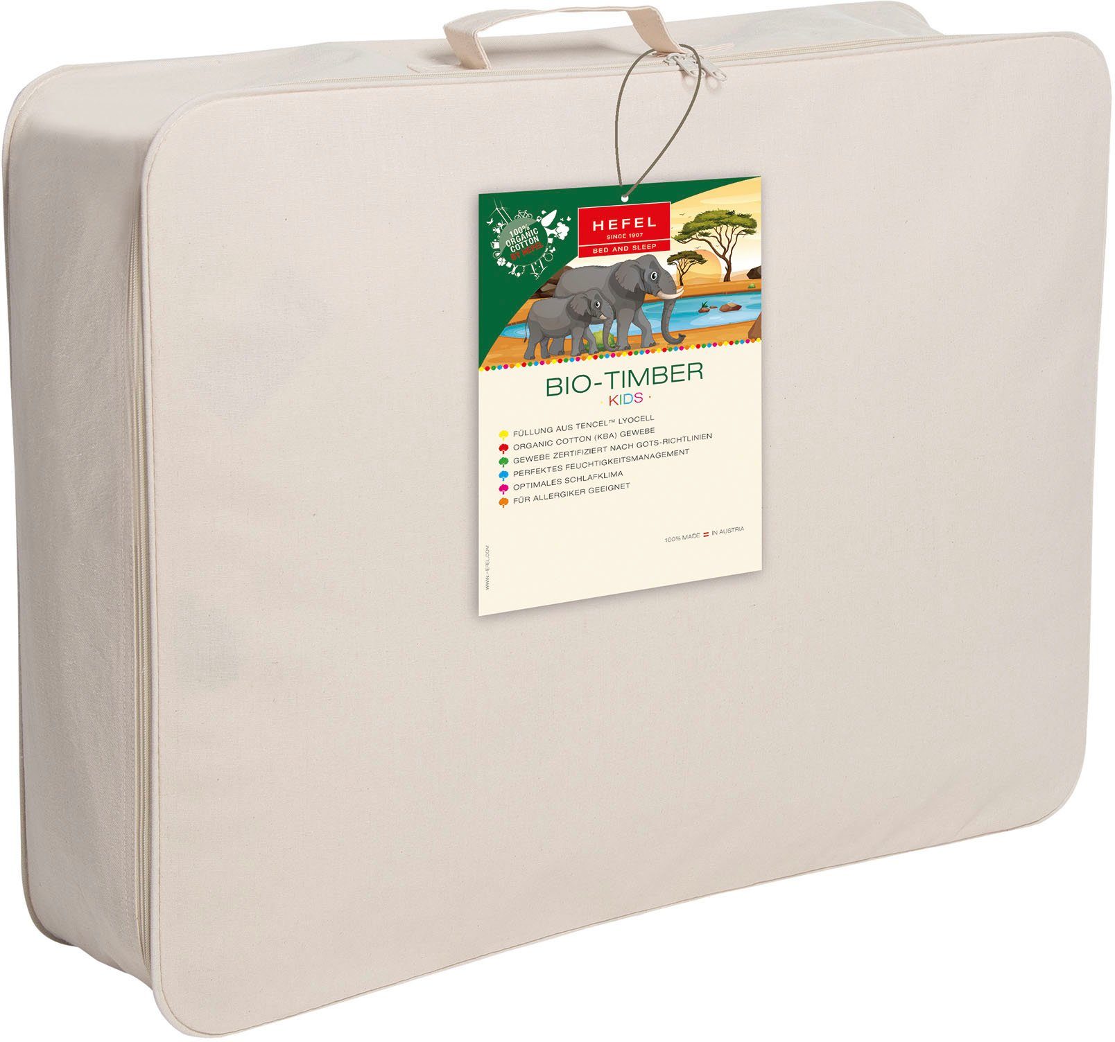 Naturfaserbettdecke + Kopfkissen, Bio-Timber Kinderset, Hefel, Bezug: 100% Baumwolle