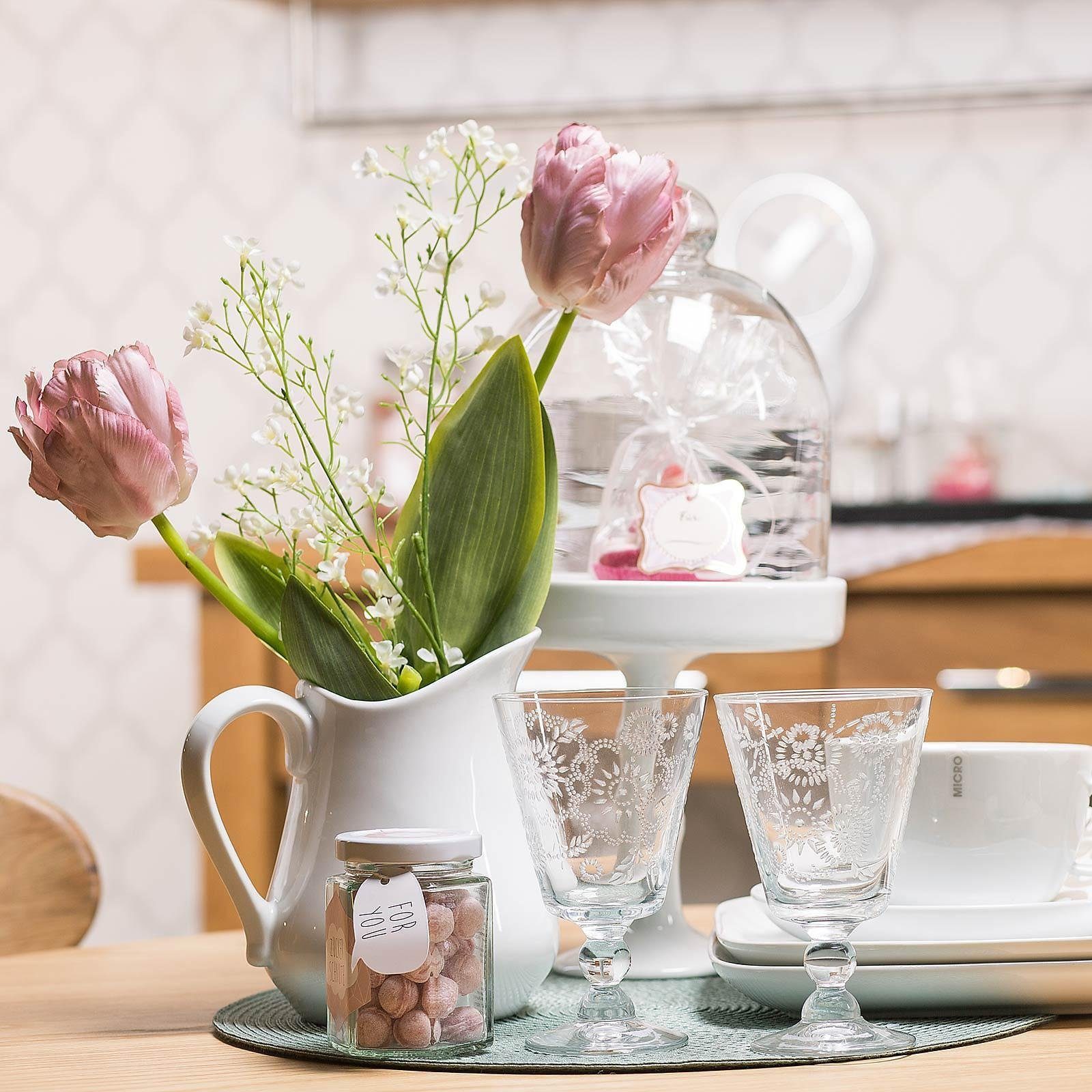 Depot Glas Wasserglas Flower, 100% Glas, aus Glas, Ø 9 Zentimeter, H 14.5 Zentimeter