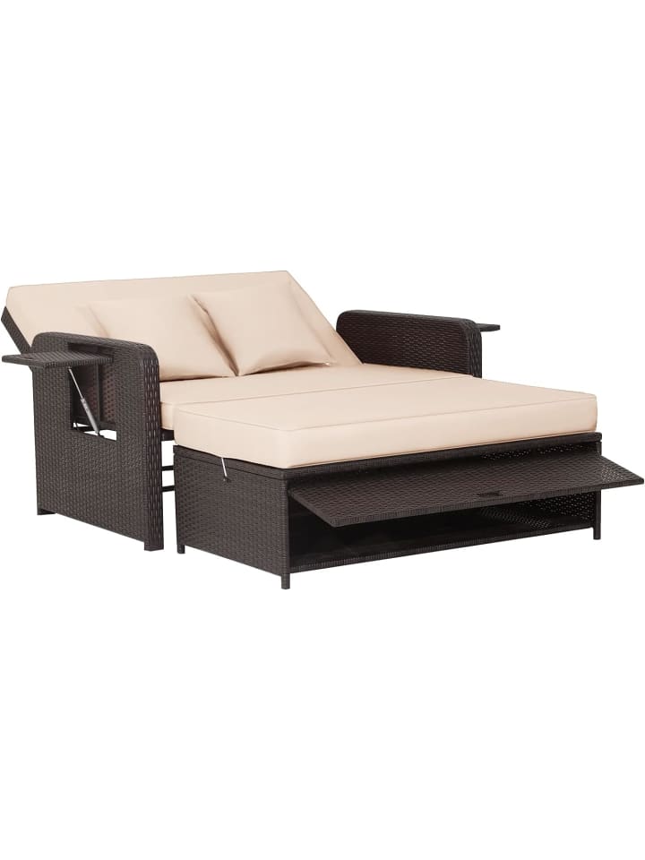 COSTWAY 2 Sitzer Sofa mit Ottomane in Braun günstig kaufen onesize