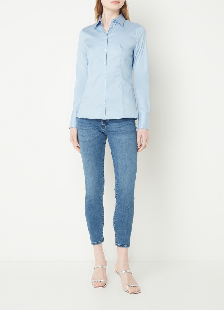 Pantaloni scurți din denim HUGO BOSS cu talie înaltă, croială skinny, spălare medie