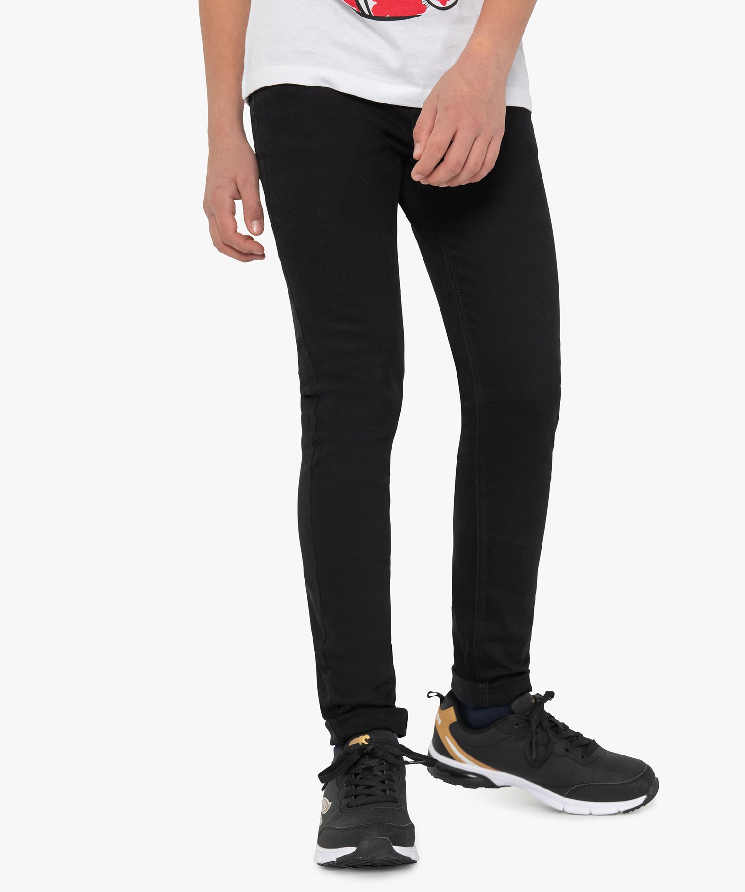 Pantalon Garçon coupe skinny en toile extensible noir | GEMO