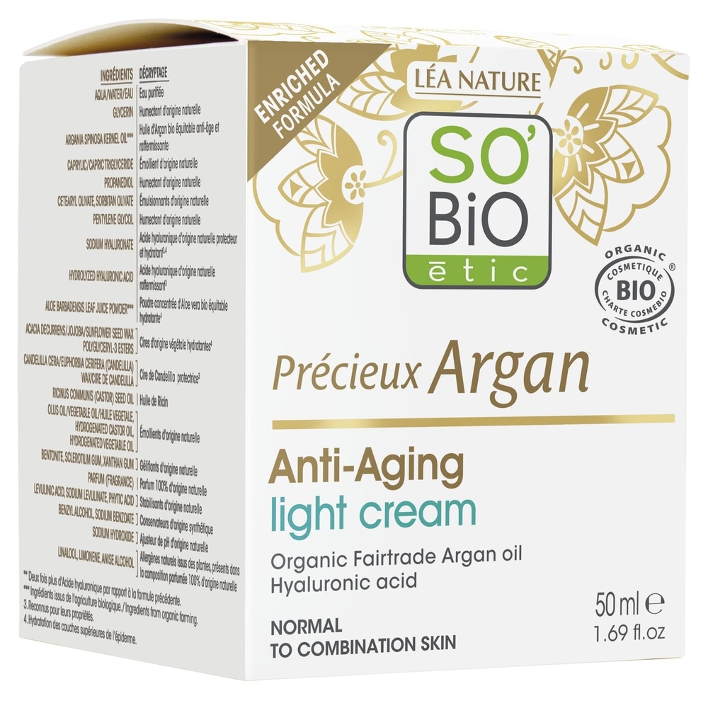 LÉA NATURE SO BiO étic Crème légère Anti-Âge jour, Précieux Argan Crème visage