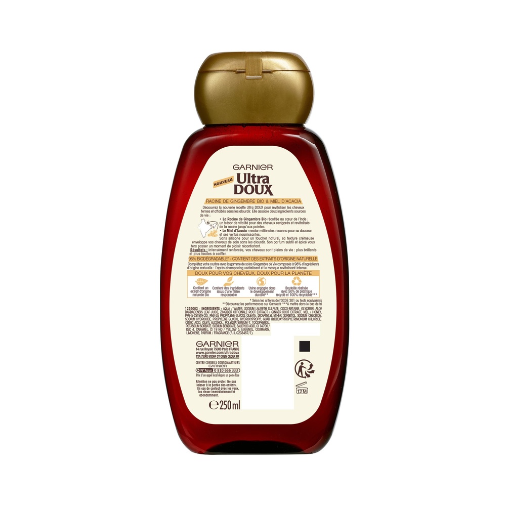 garnier Ultra Doux Gingembre de Vie Shampoing au Gingembre Revitalisant pour cheveux Affaiblis