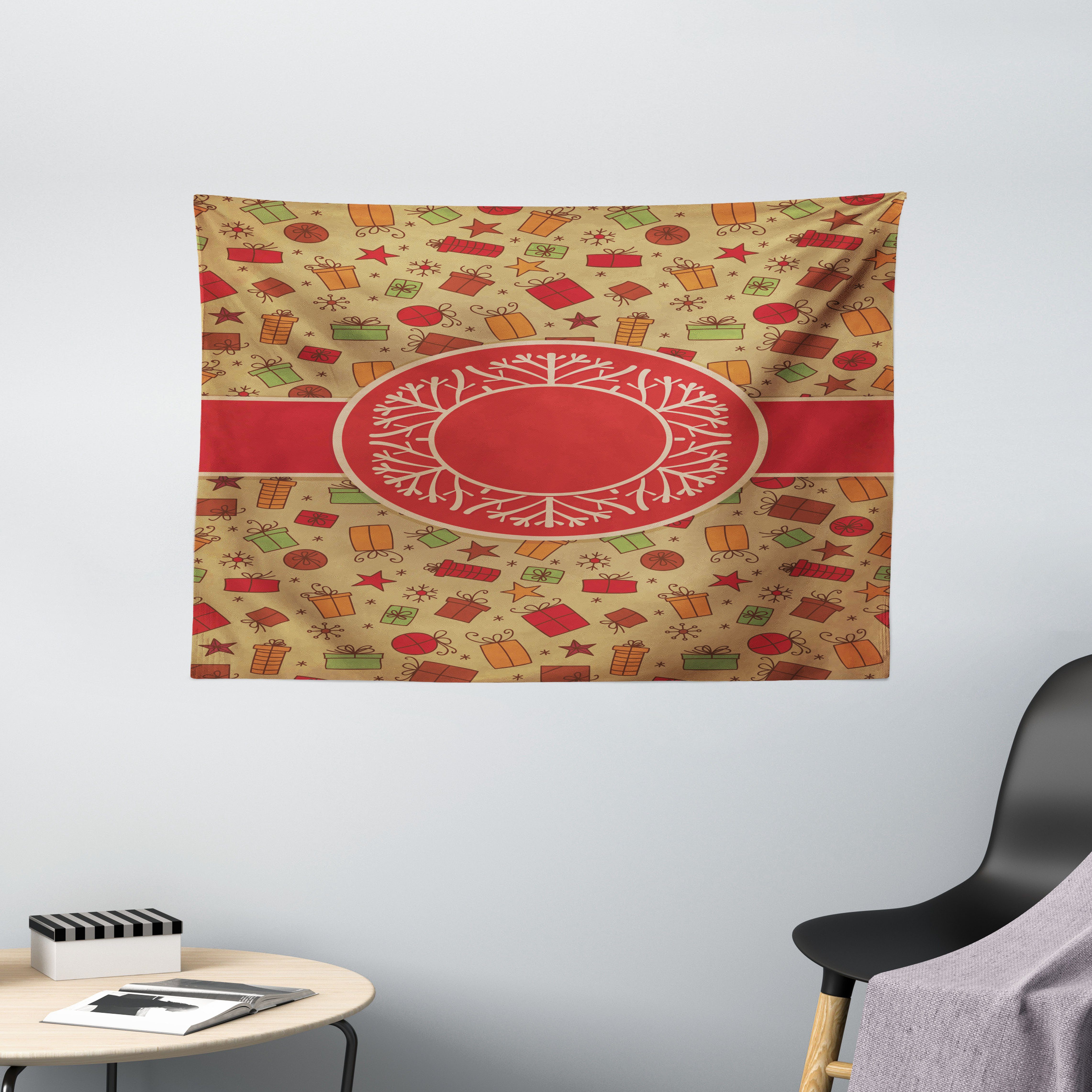 Wandteppich Wohnzimmer Schlafzimmer Wandtuch Seidiges Satin Wandteppich, Abakuhaus, rechteckig, Weihnachten Geschenke Schnee