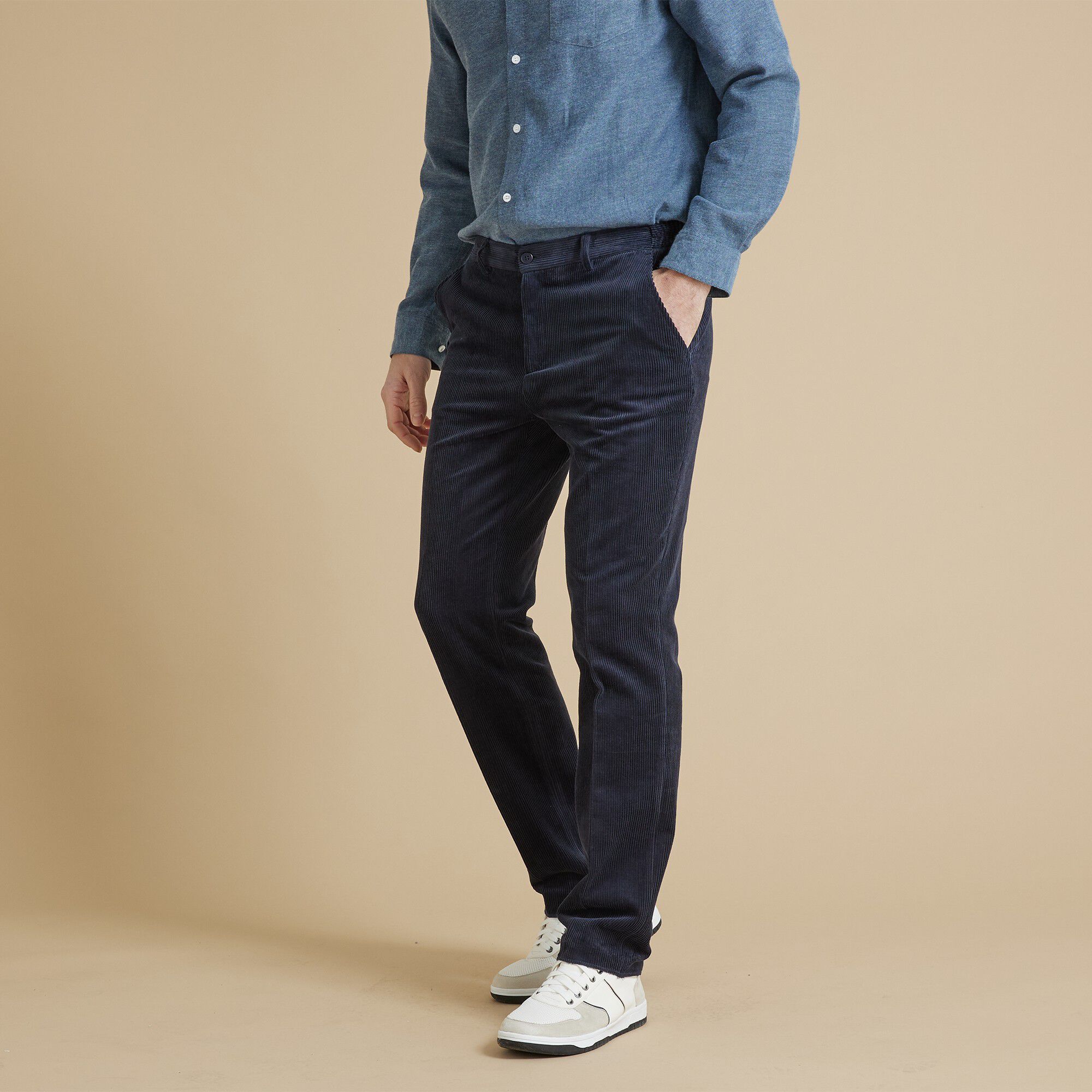 Pantalon velours taille élastiquée sans pince