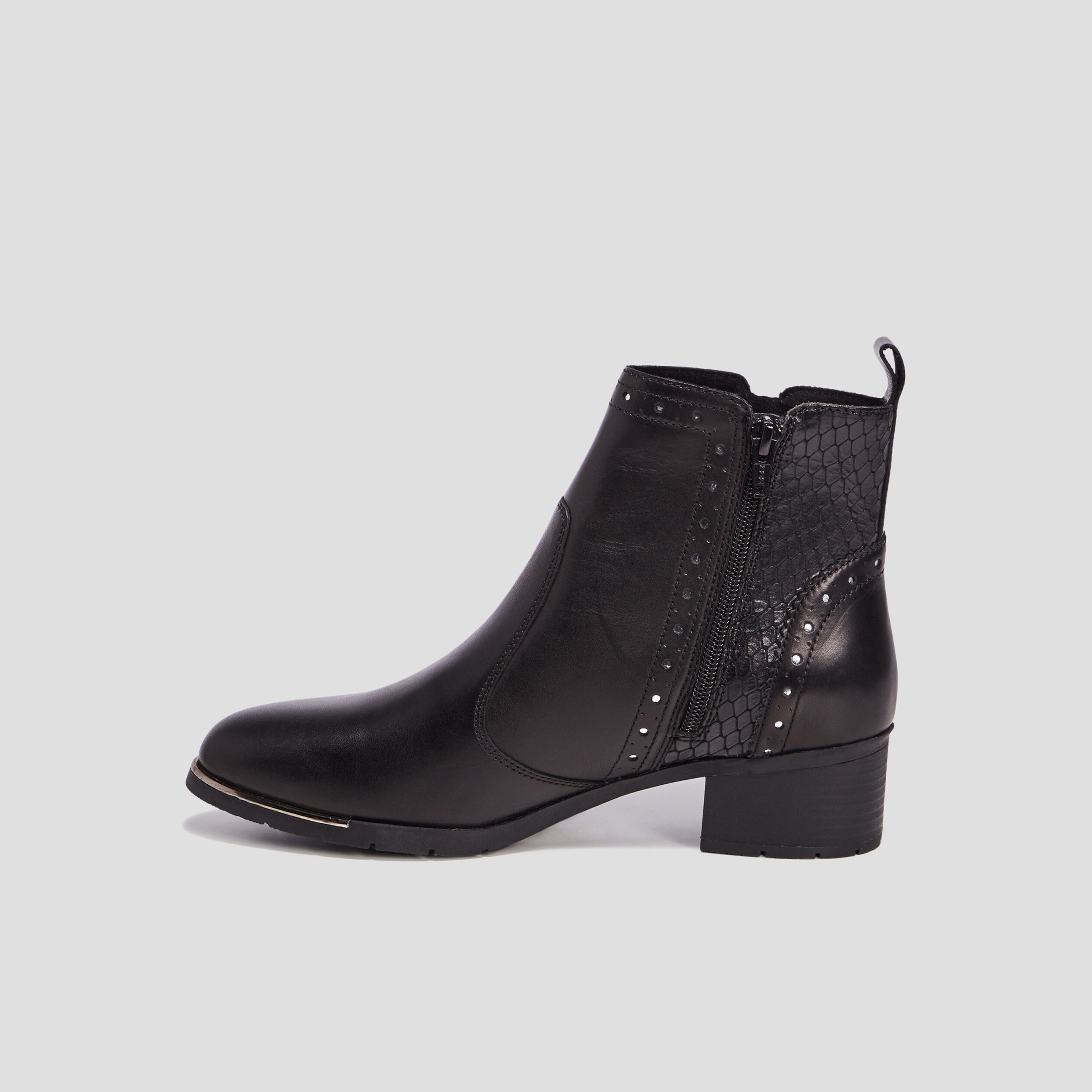 Bottines à talons en cuir noir femme | La Halle