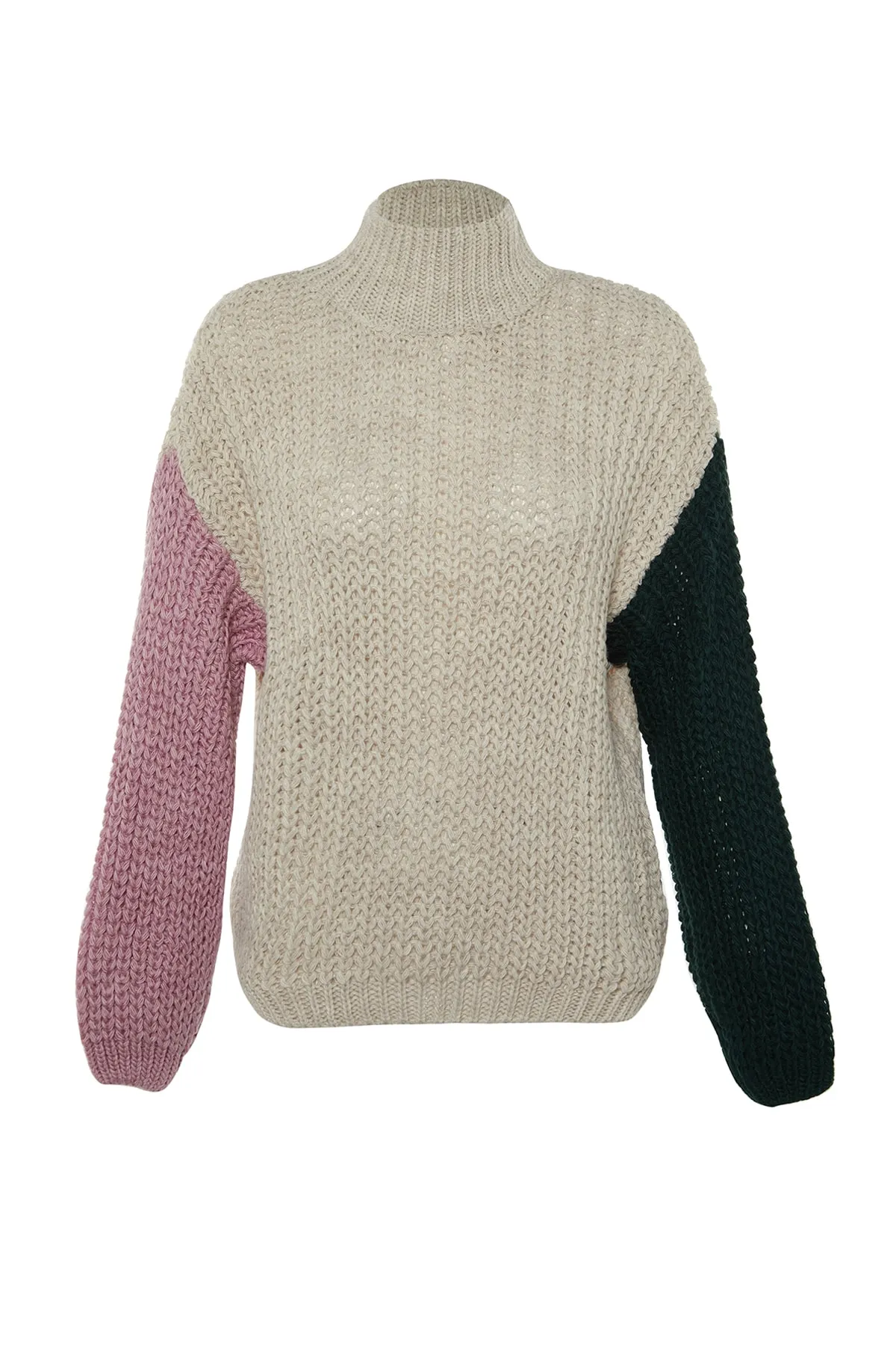Trendyol Collection  Stone Wide Fit Weich strukturierter Strickpullover mit Farbblockdesign TWOAW21KZ0271