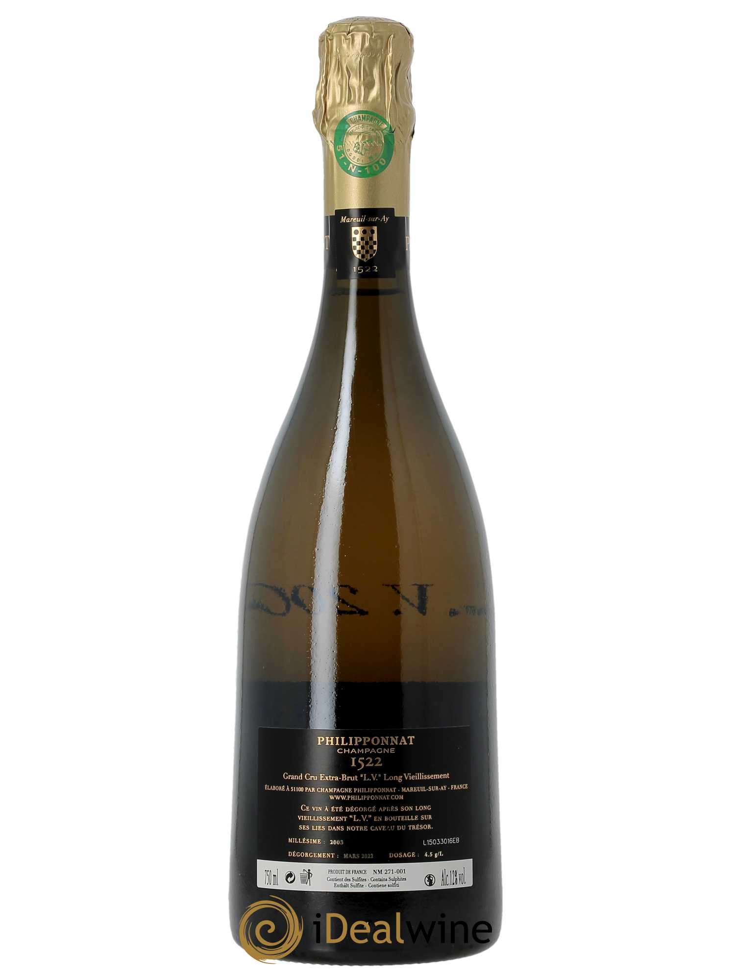 Cuvée 1522 LV Extra Brut Grand Cru Philipponnat  2003 - Lot de 1 Bouteille