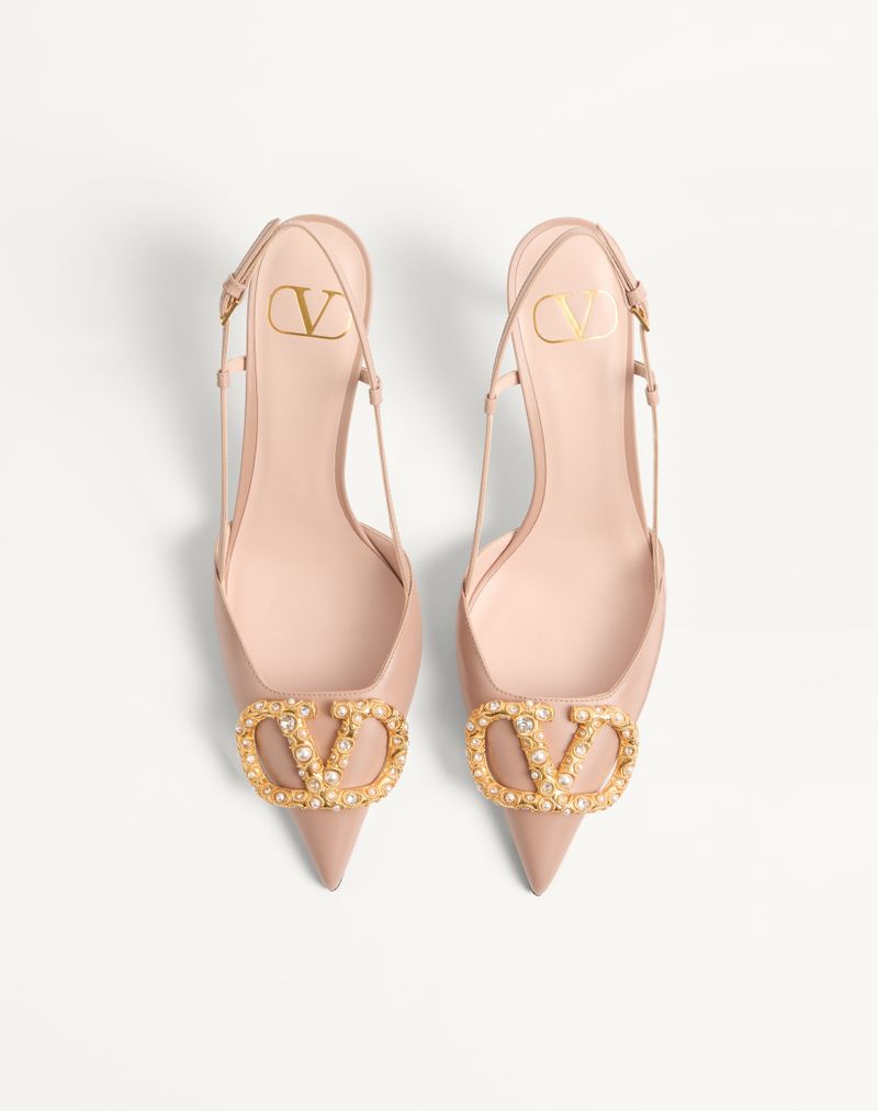 VLogo Signature Slingback Pumps van kalfsleer met sierlijk logo, 80 mm