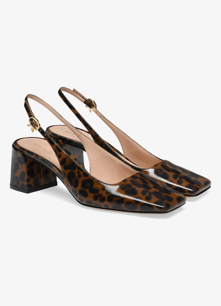 Gianvito Rossi Freeda Sling 55 patent leather slingback with leopard print