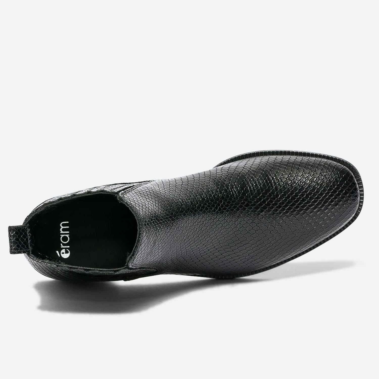 Boots noir en cuir embossé éco-conçu
