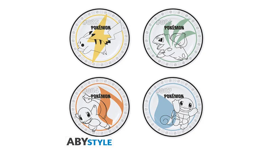 POKEMON - Set of 4 Plates - Starters + Pikachu