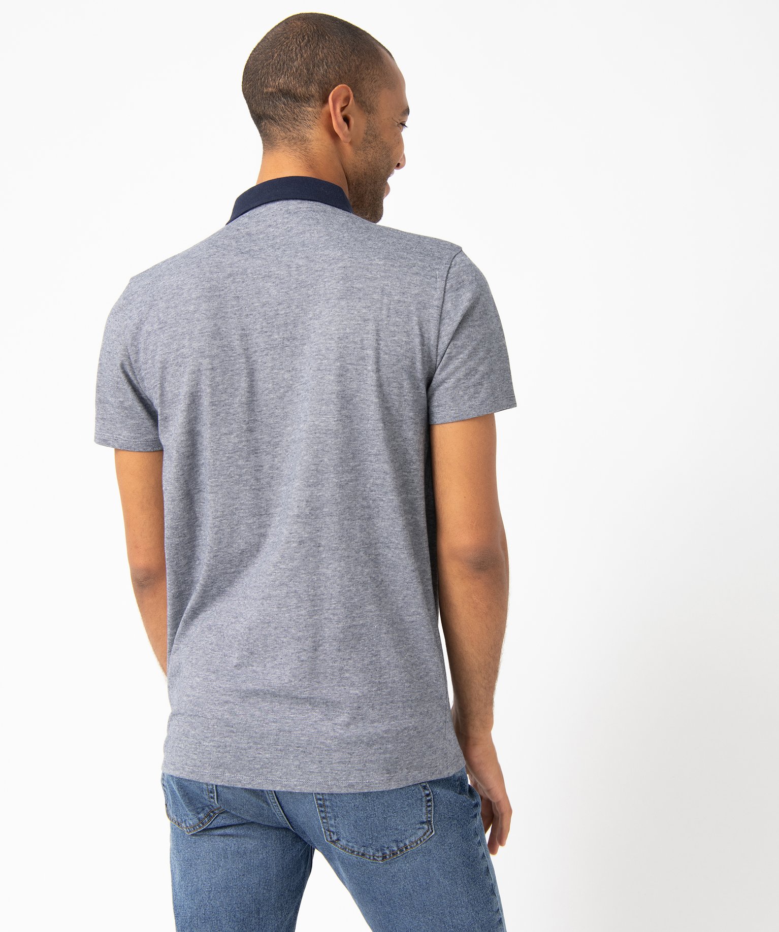 Polo homme à fines rayures et manches courtes bleu | GEMO