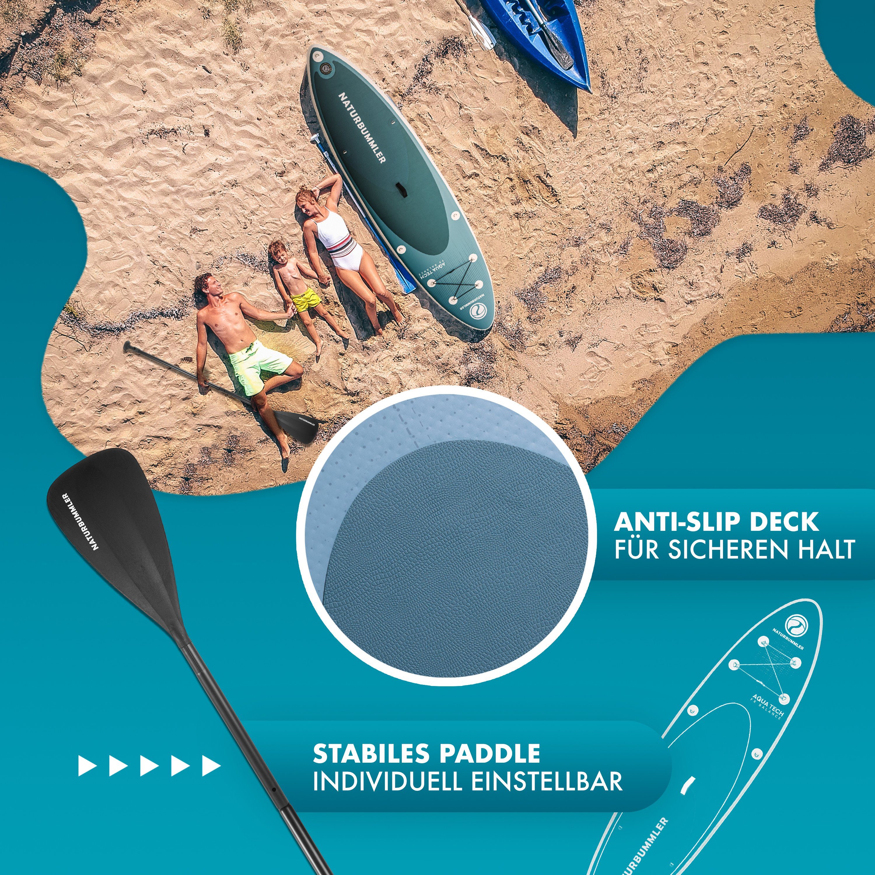 Naturbummler SUP-Board CO2 Neutral 330 x 81 x 15 cm Stand Up Paddle Deutsche Brand, (Set), für Anfänger & Fortgeschrittene – SUP Board Komplett Set