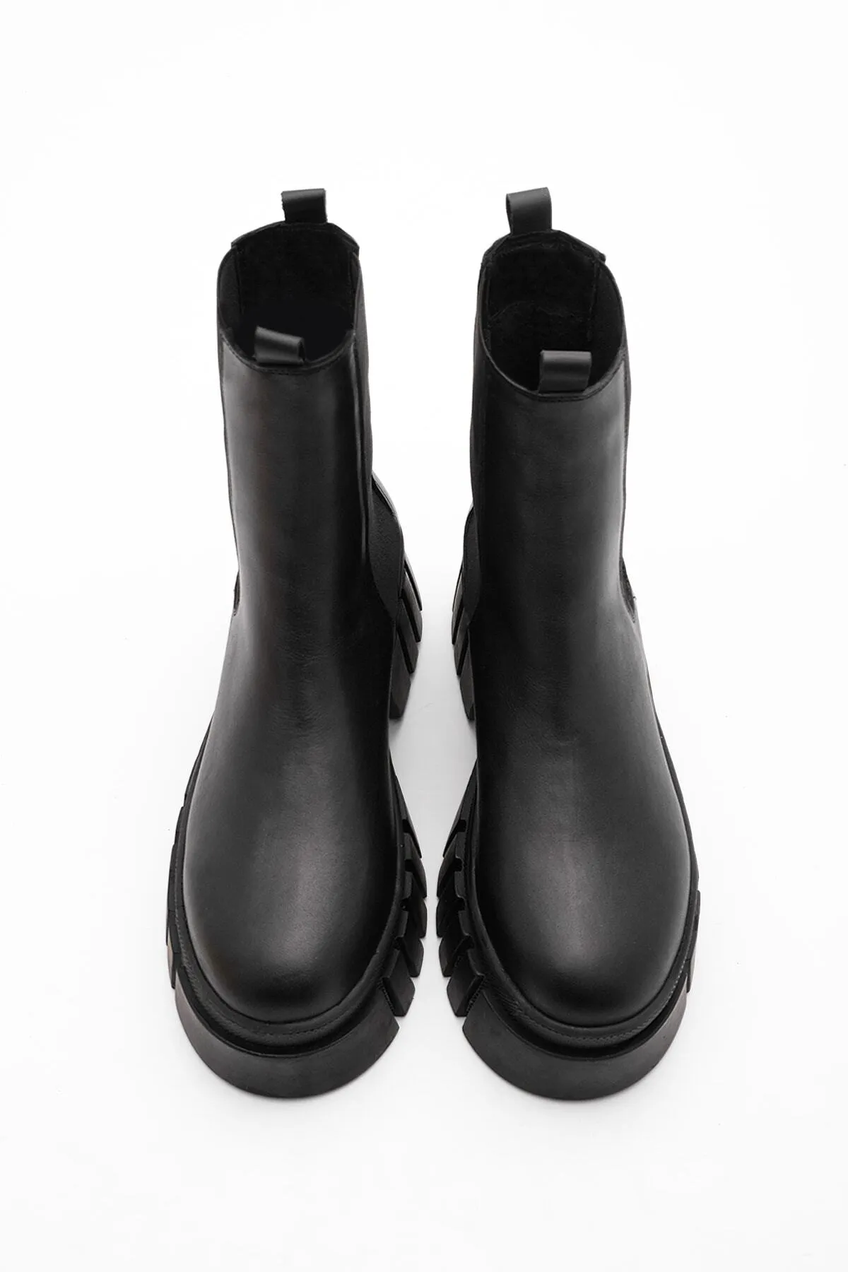 Marjin  Damenstiefel aus echtem Leder mit elastischem Seitenband, dicke Sohle, Martes Schwarz