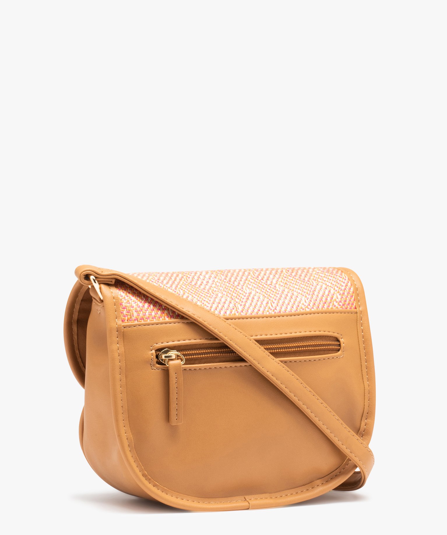 Sac besace rond à rabat tissé marron | GEMO