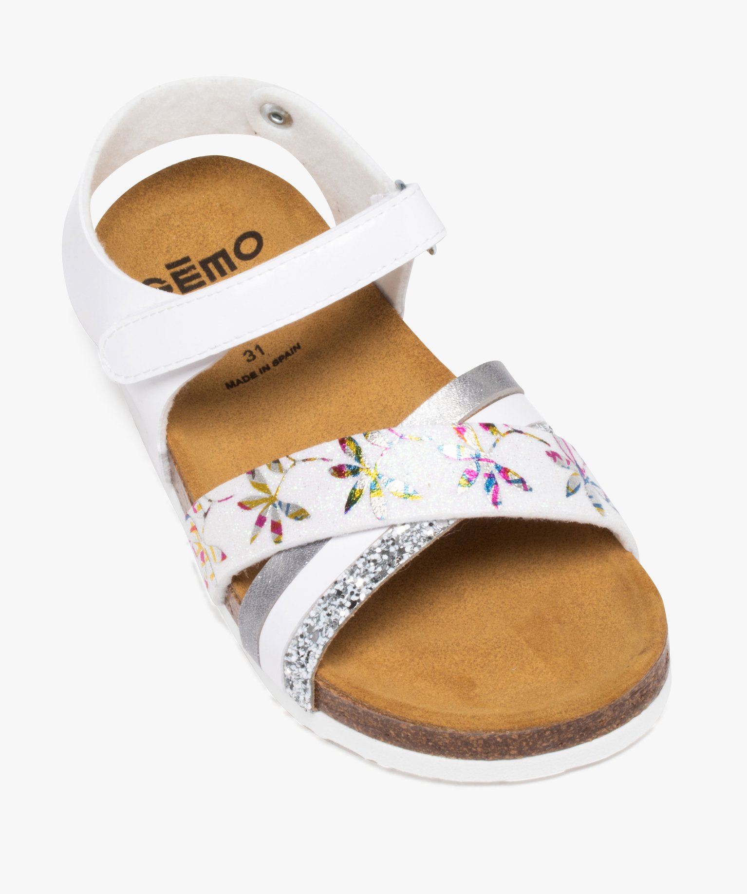 Sandales fille à brides croisées irisées et à paillettes blanc | GEMO