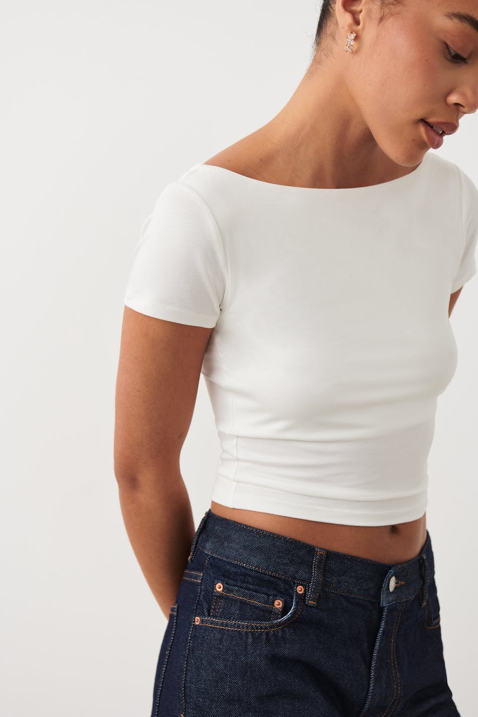 Soft touch cropped boatneck top