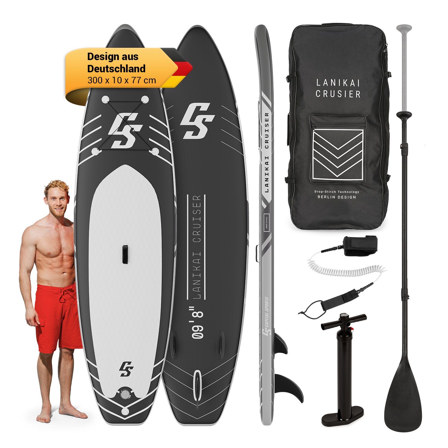 Capital Sports Inflatable SUP-Board Lanikai Cruiser 9.8, Paddle Board, (Set), Stand Up Paddling Board Standup Paddle Board SUP Board Paddel Board
