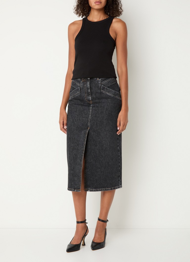 IRO Clarysee midi denim skirt in organic cotton blend with a slit