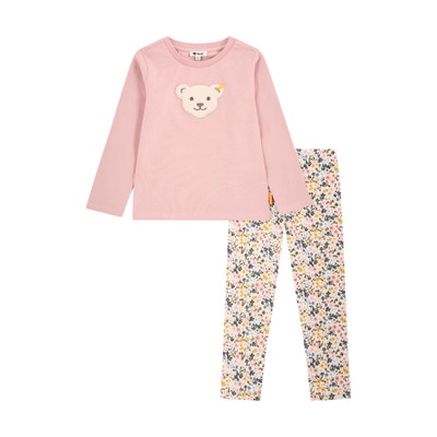 Set Leggings + T-Shirt langarm, rosa für Mädchen