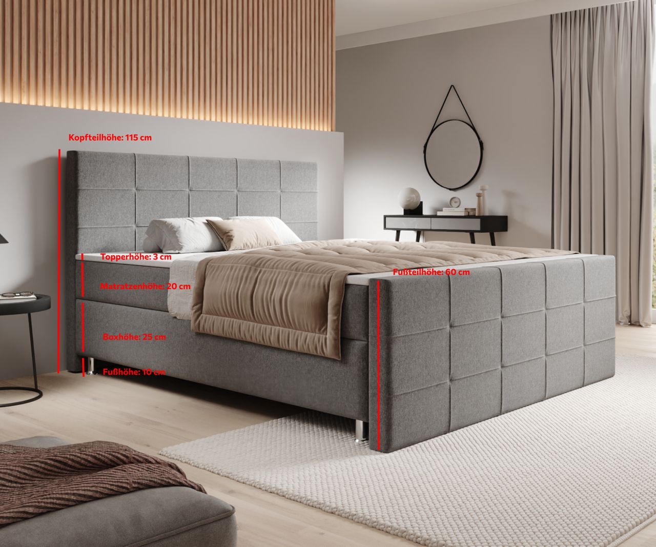 IHG IHG Boxspringbett Florenz 180x200cm Webstoff Grau