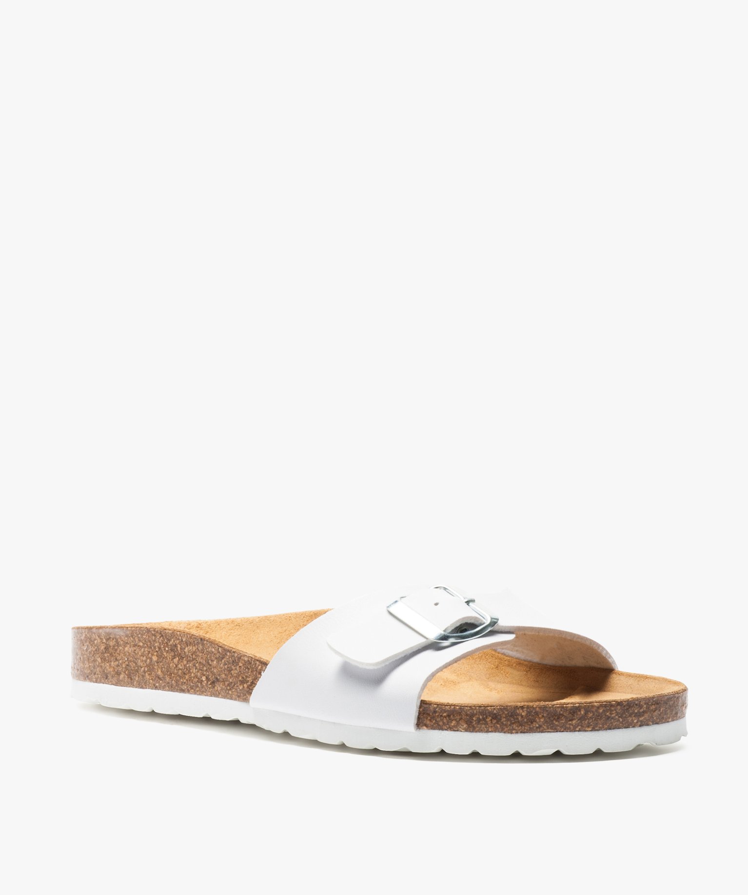 Mules femme à talon plat et large bride ajustable blanc | GEMO