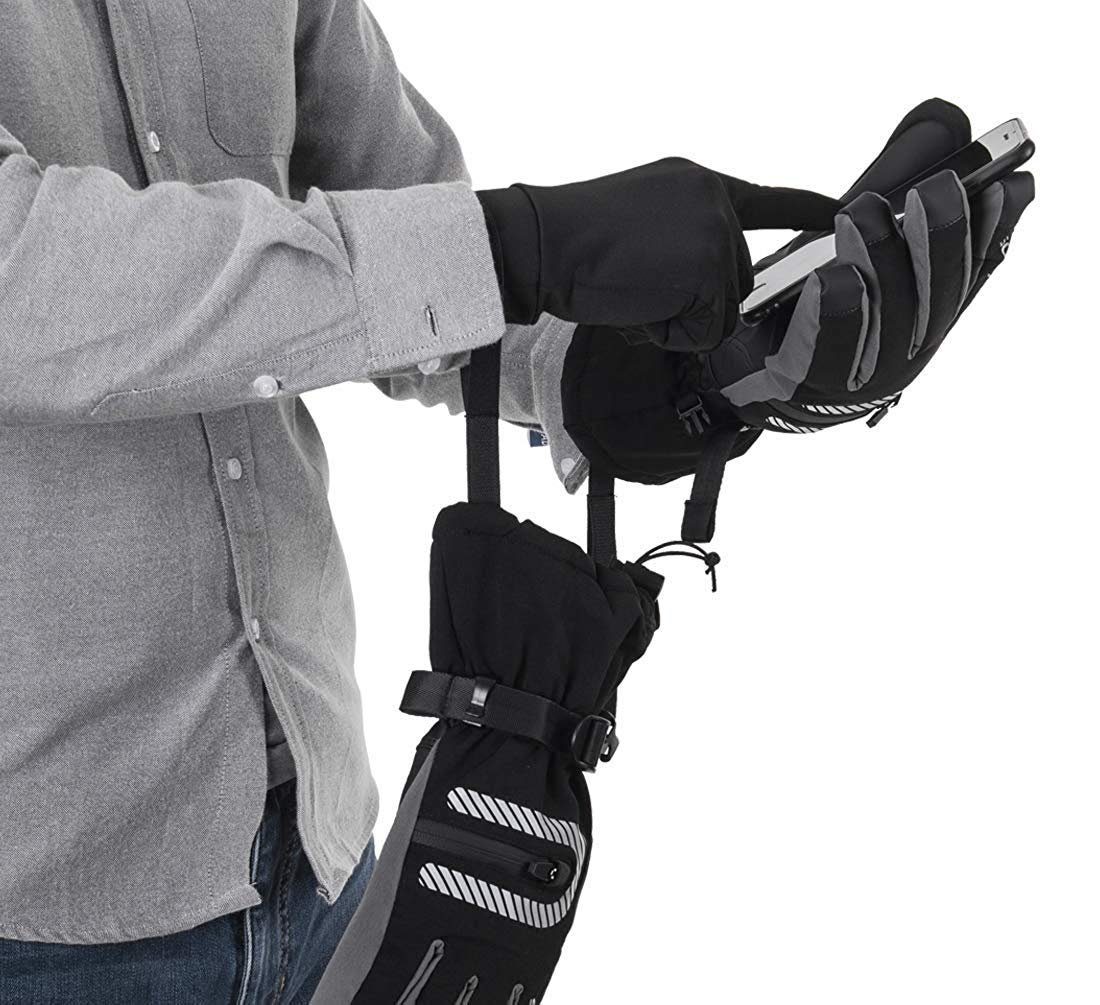 ROCKBROS Fahrradhandschuhe Skihandschuhe 2 in 1 Handschuhe (Frühling, Herbst Winter Vollfinger Winddicht Warme Handschuhe für Outdoor Sports Laufen, Motorrad, Fahrrad Damen Herren)
