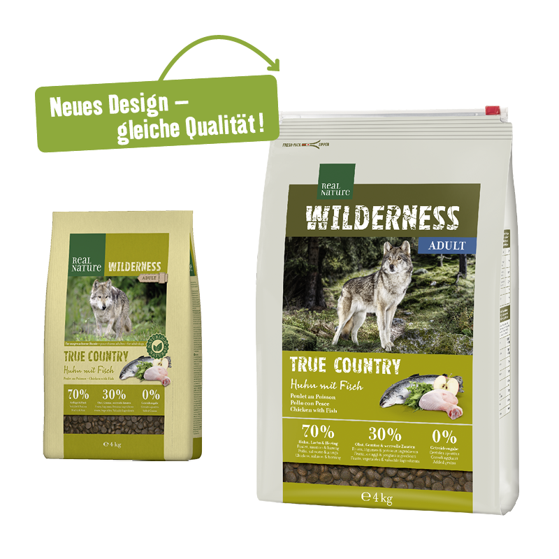 REAL NATURE Hundetrockenfutter REAL NATURE WILDERNESS True Country Adult Huhn mit Fisch 4 kg